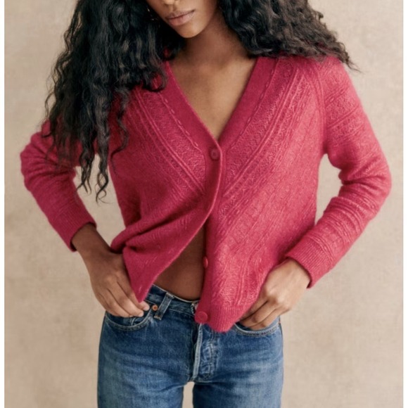 Sezane Sweaters - Sezane Eya Cardigan Sweater Kid Mohair Wool Blend Pink XXS Oversized Quiet Luxe